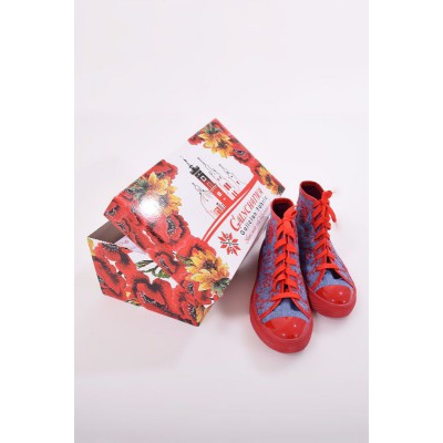 Embroidered Sneakers "Jeans Ornament Red"